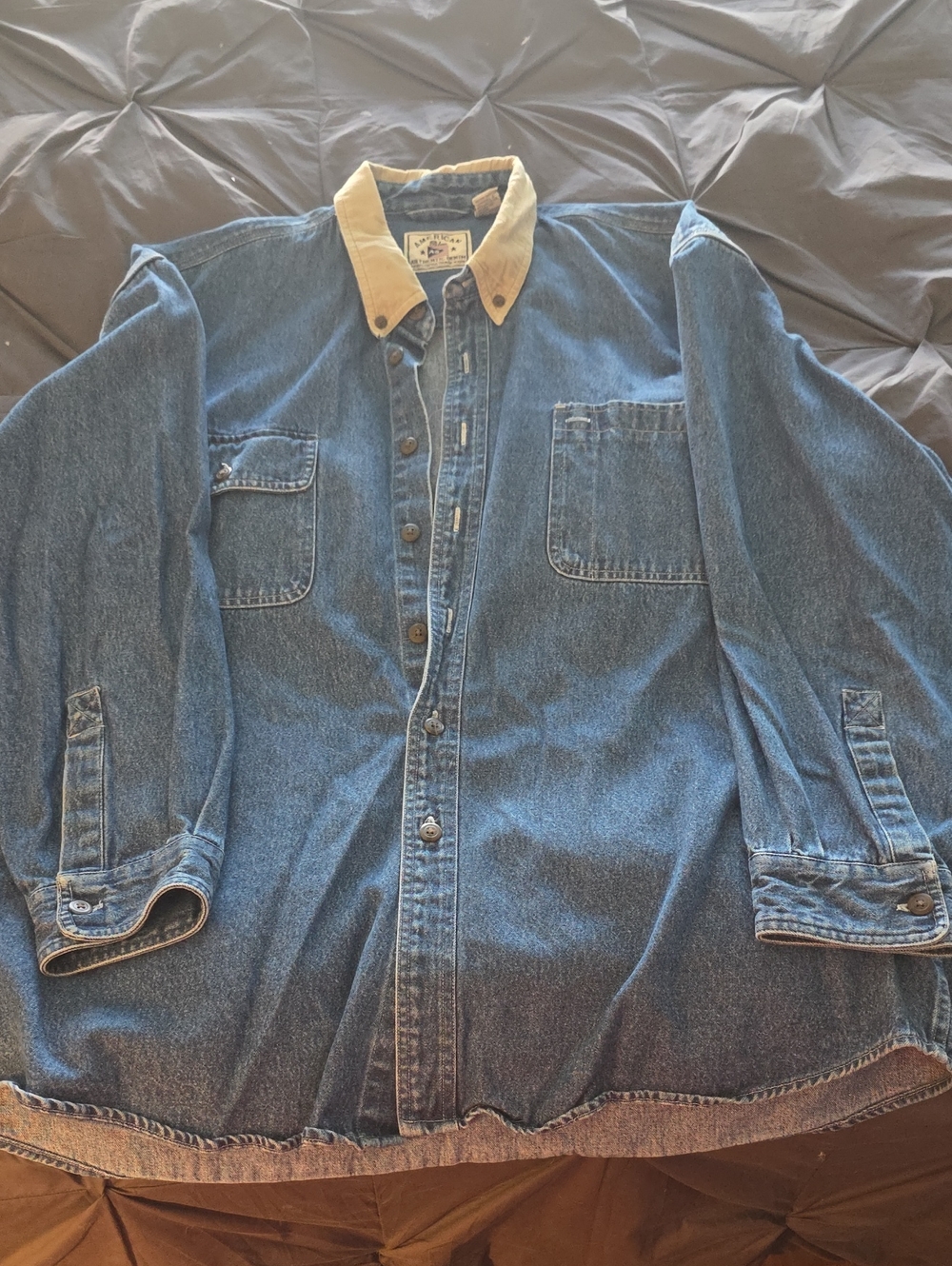 Casual Blue Denim Shirt Jacket with Contrast Collar